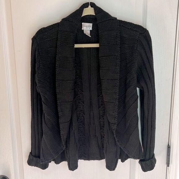 Chicos Cable Knit Black Sweater Cardigan - Picture 1 of 7
